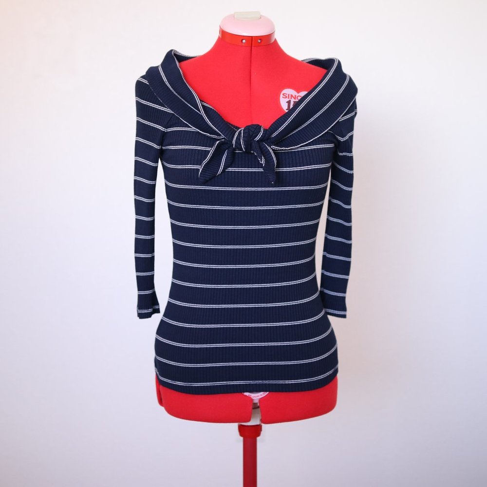 Blue and white french off shoulder top